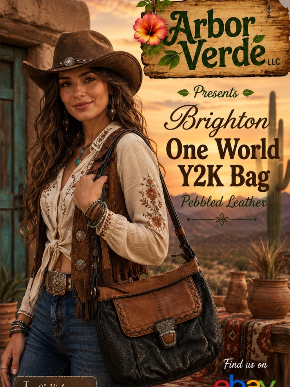 Brighton Shoulder bag Brown black Pebbled Soft Leather Excellent Western hobo
